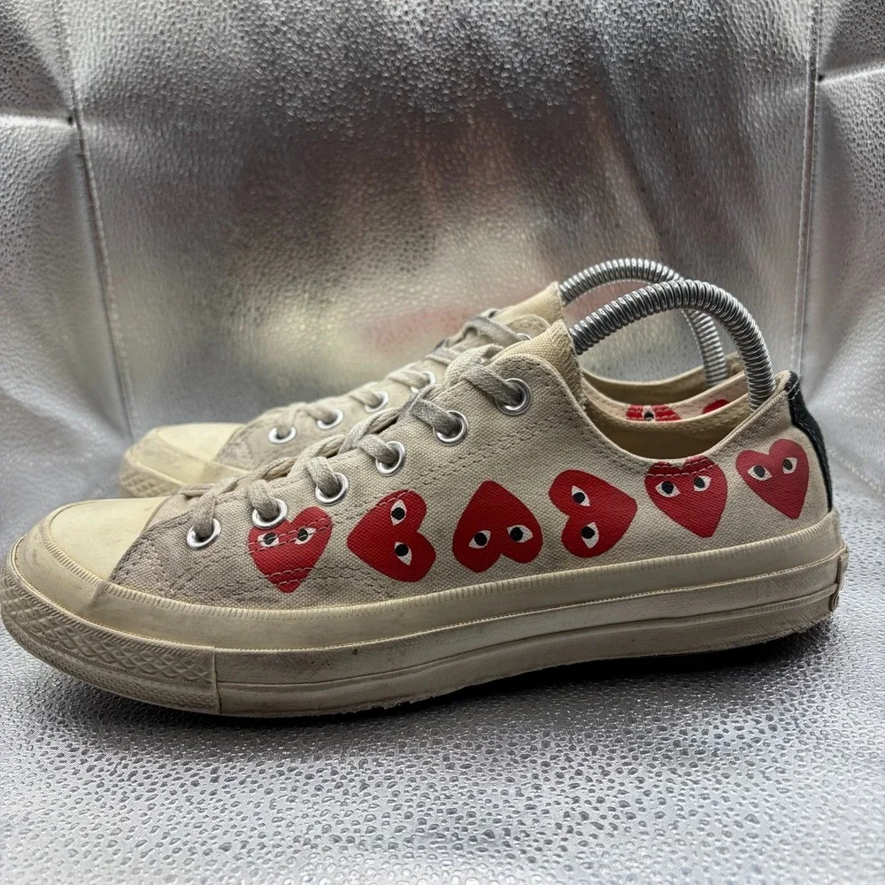 Size M7/W9 Converse Comme Des Garcons Play Beige Unisex Multi Heart Sneaker Shoe